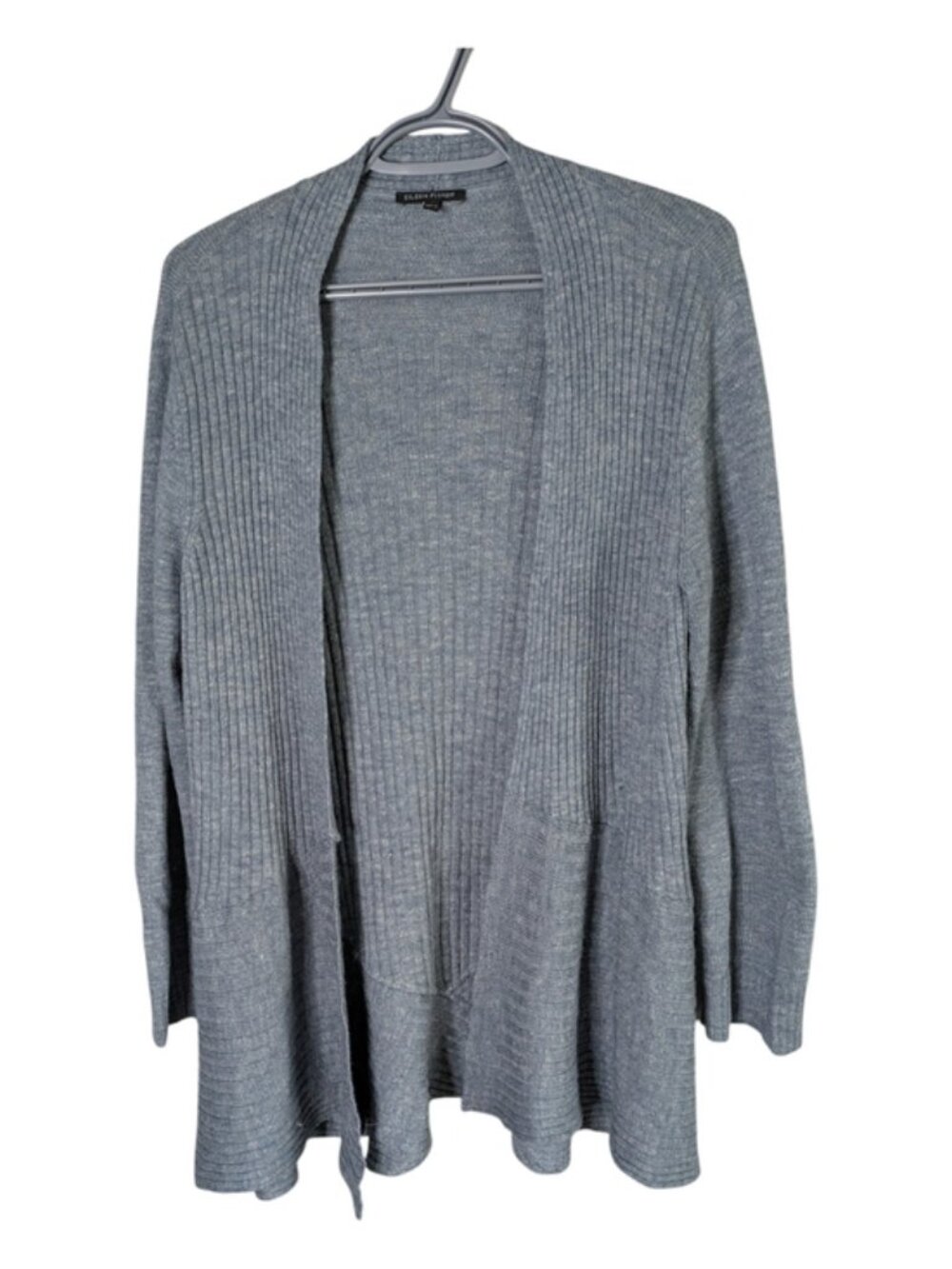 Eileen Fisher Ash Gray Ribbed Wool Silk Linen Draped Cardigan Size Large‎